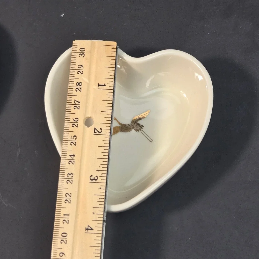 Takahashi San Francisco Heart Trinket Box Gold Crane Porcelain Japan Vintage